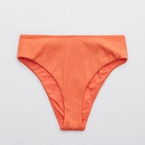 Aerie Ribbed Shine Mid Rise Cheeky Bikini Bottom